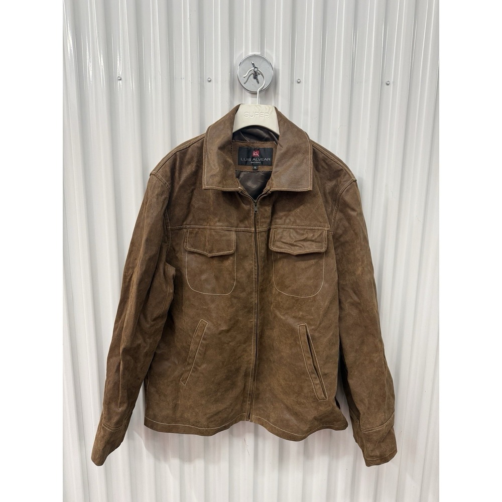 Vintage Luis Alvear Barcelona Genuine Leather Jacket Mens XL Lightweight Brown